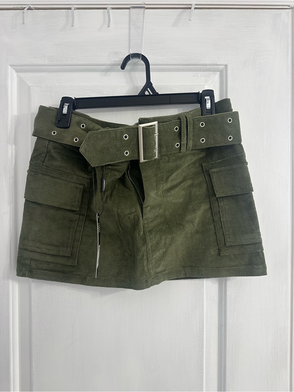 Olive Green Corduroy Cargo Mini Skirt with Belt BNWT